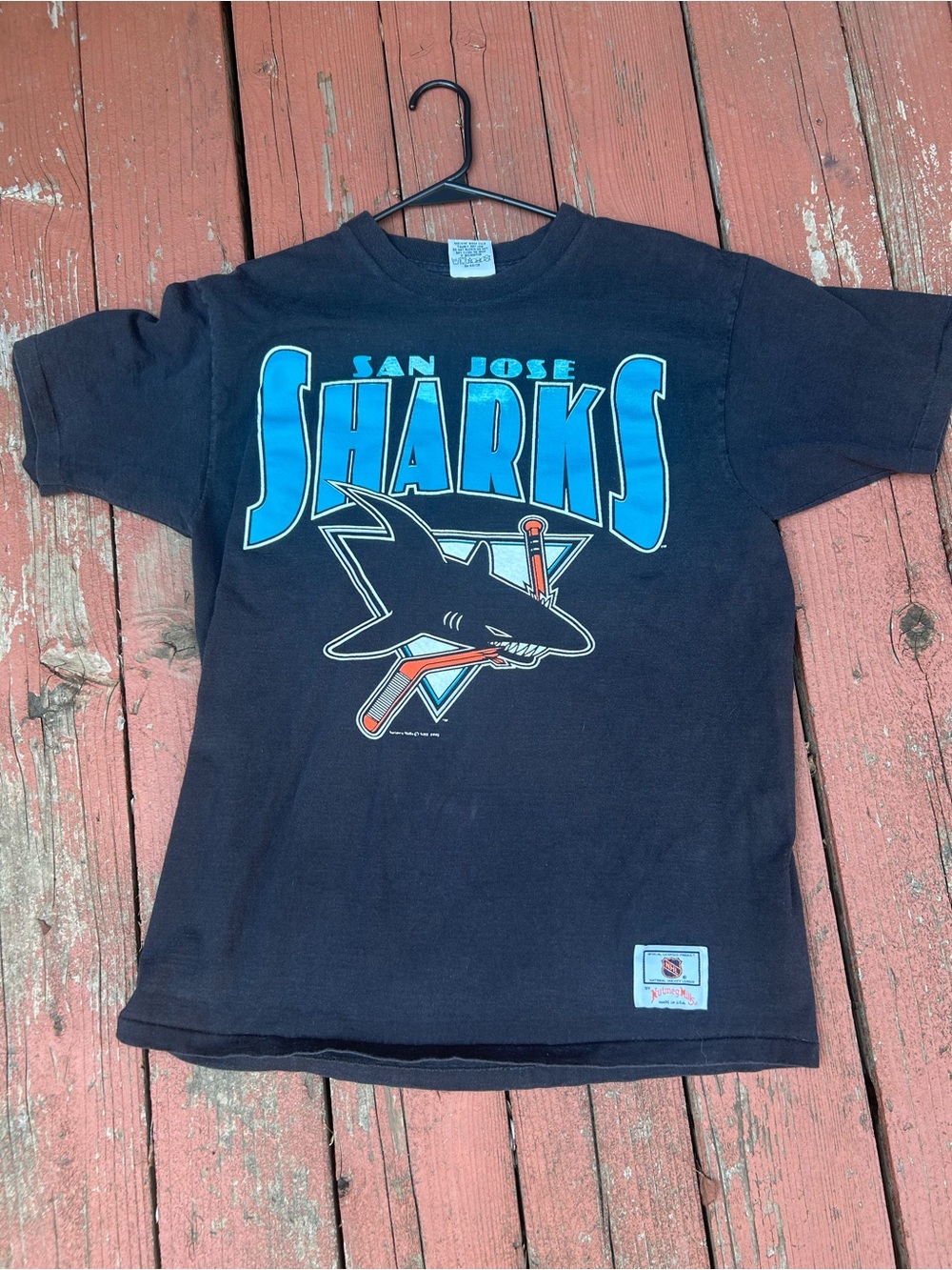 Vintage San Jose Sharks 1991 Nutmeg Mills NHL TShirt Mens XL Collectible